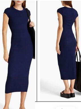 Enza Costa Classic Navy Cap-Sleeve Maxi Dress